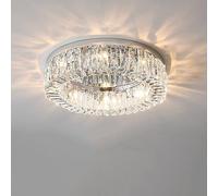 24 Inch Large Crystal Chandelier Ceiling Light for Living Room Luxury Chrome Modern Crystal Flush Mount Round Dining Room Light for Bedroom Kitchen Hall Foyer Hotels