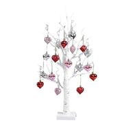 24 Inch Lighted White Birch Tree | Valentines Day Tabletop Decor with Hanging Hearts, Timer & Dual Power (USB/Battery) for Holiday Home Decor