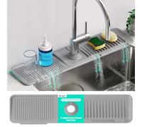 24 Inch Longer Faucet Mat for Kitchen Sink [5° Slope Fast Self-draining]Bathroom Kitchen Sink Splash Guard Silicone Sinks Faucet Mat Splash Guard for Kitchens Sinks Area Tidy Splashs Draining Mats