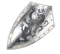 24-Inch Medieval Knight Battle Shield - Handcrafted Metal Replica Shield with Etched Dragon Design for Wall Decor, Cosplay, and Collectibles
