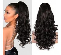 24 Inch Natural Black Curly Ponytail Hair Extension with Easy Clip for Added Length & Voluminous Style - Heat-Friendly Synthetic Piece for Women in Deep Chocolate, Dark Brown & Chestnut Golden