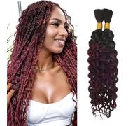 24 Inch Ombre 1b99j Burgundy Water Wave Human Braiding Hair Wet and Wavy for Braiding Bulk Human Hair Curly Extension 2 Pack/100g