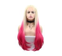 24 Inch Ombre Platinum Blonde Pink Lace Front Wig Long Straight Synthetic Lace Front Wigs for Women
