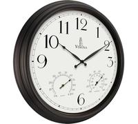 24 inch Outdoor Clocks for Patio Large Waterproof with Thermometer - Black Outdoor Wall Clock with Temperature and Humidity Combo - Weatherproof, Accurate & Easy to Read for Pool, Garden & Home Decor