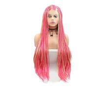 24 inch Pink Blonde Mixed Color Braided Synthetic Lace Front Wigs for Black Women Heat Resistant Fiber Hair Womans Hair Topper