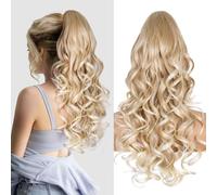 24 Inch Ponytail Extension, Claw Clip Ponytail Hair Extensions, Long Wavy Clip in Ponytail Hair Extensions, Synthetic Pony Tail Hair Pieces for Women (Medium Blonde With Beige Blonde Highlights)
