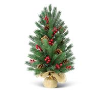 24 Inch Pre-lit Christmas Pine Tree, Small Table Top Xmas Tree with 50 Warm White Lights, Battery Powered with Timer