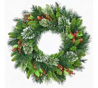 24-Inch Pre-Lit Christmas Wreath, Battery Operated with Warm White LEDs | Gold baubles, white poinsettias & warm white LEDs, battery operated for doors, walls, windows, mantels & festive displays