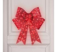 24 Inch Pre-lit XL Led Christmas Bow Lighted Christmas Door Bow With Red Led Lights For Xmas Tree Garland And Outdoor Yard Garden Decoration(2PCS)