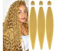 24 Inch Pre Stretched Braid Hair Extensions for Women, Soft Synthetic Braids No Knot Yaki Texture, Hot Water Setting Gold Braid, 3 Pieces