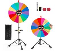 24 Inch Prize Wheel with Stand Spin the Wheel with Detachable Lockable Wheels & Carry Bag, 14-Slot Dry Erase Fortune Spinner, 35"-65" Adjustable Tabletop & Floor Stand for Carnival, Trade Show