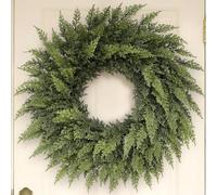 24 Inch Real Touch Christmas Cedar Wreath, Norfolk Pine Christmas Wreath, Artificial Cedar Wreaths Faux Green Fake Pine Needles Wreath, for Front Door, Wall, Window, Outdoor Xmas Decor
