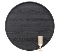 24 inch Round Solid Wood Serving Tray Extra Large Tea Coffee Snack Food Meals Serving Plate Non-Slip Kitchen Party Bar Server Ottoman Tray Breakfast Tray with Raised Edges Black