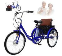 24 Inch Senior Electric Tricycle, 3 Riding Modes(Human/Pure Electric/PAS), Large Cargo Basket, Sensitive Brake, Max Load 300lbs, Parent-Child Travel Outdoor Sports
