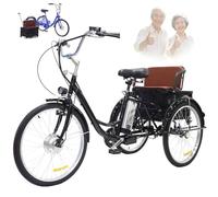 24 Inch Senior Electric Tricycle, 3 Riding Modes(Human/Pure Electric/PAS), Large Cargo Basket, Sensitive Brake, Max Load 300lbs, Parent-Child Travel Outdoor Sports