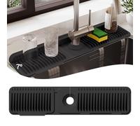 24 Inch Silicone Faucet Mat for Kitchen Sink Splash Guard - 2025 Upgraded Drip Mat with Water Tray Behind Faucet - Countertop Protector for Catching Spills