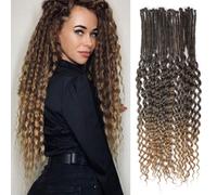 24 Inch Single Dreadlock Extensions Natural Black on Light Brown Set Synthetic Curly Ends Hippie Style Boho Wavy Dreads 30 Strands Handmade (24" Curly, 1B/27#)