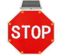 24-Inch Solar Powered LED Flashing Stop Sign Illuminated With Super Bright LEDs Engineer Grade Reflective Aluminum For Roadway Driveway Outdoor Traffic Safety