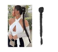 24 Inch Synthetic Drawstring Fishbone Braided Ponytail Extension Clip in Fake Braided Ponytail Hairpieces(1B)