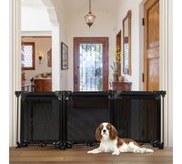 24 Inch Tall Free Standing Dog Gate with Suction Cups, 3 Fence Panels Foldable Pet Gate for Dogs - Easy Step Over, 60" Wide Freestanding Pet Gate Mesh Baby Puppy Gates for The House, No Drill, Black