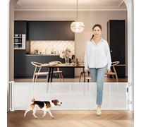 24 Inch Tall x 75 Inch Extra Wide Retractable Dog Gate for The House, Short Dog Gate to Step Over, Reinforced Mesh Puppy Gate for Doorways, Step Over Pet Gate for Stairs, Indoor/Outdoor, White