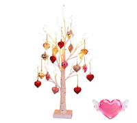 24 Inch Valentine's Day Heart-Shaped Birch Tree Lamp, Lighted White Birch Tree with 24 Heart Ornaments & Timer, Battery or USB Powered Tabletop Artificial Tree for Home Wedding Decor