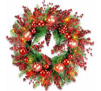 24 Inch Winter Christmas Wreaths with 60 LED Lights-1pcs
