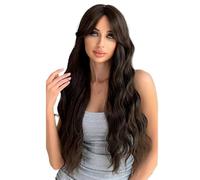 24 Inches Long Water Wave Synthetic Wigs for Women with Bangs for Cosplay Party for Women Charming(Brown)