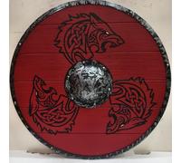 24 Inches Round Red & Black Dragon Wooden Viking Shield Cosplay Decorative Medieval Role Paly Accessorie Purpose