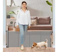 24 Inches Tall Retractable Baby gate for Dogs, Short Pet Gates to Step Over, Extends up to 55" Wide, Reinforced Mesh Doggie Gates for Indoors Outdoors Small Dog Gate for Stairs Puppy Gate (Grey)