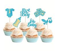 24 It’s a Boy Cupcake Toppers, Blue Glitter Cake Topper, Charms, Hamper Gift Tags, Baby Shower, Gift Wrapping, Presents, Decorations.