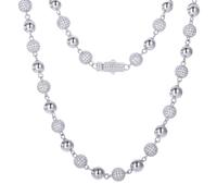 (24) Jewelco London 925 Sterling Silver CZ Pave Disco Ball Bead Necklace 10mm 20-24" 50-60cm - ABB258