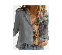 (24, L) Women Spring And Autumn Long Sleeve Polo Neck Fashion Print Loose Relaxed Comfortable Slim Elegant Commuter Popular Tops