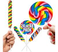 24 Large Lollipops Rainbow Swirl Lollipops Bundle |12 Large Swirl Suckers 3" and 12 Large Twisty Pops 3" ,Individually Wrapped, Party Favors And Holiday Decorations Valentine Lollipop