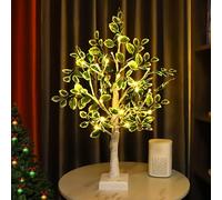 24 LED Artificial Tree Lamp, Lighted Trees for Indoor Decor USB/Battery Powered with Timer, DIY Green Leaves Light Up Tree Fairy Spirit for Table Home Bedroom Spring Decoration