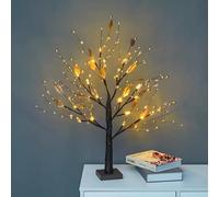 24 LED-lit branches of a red berry blossom tree that runs on batteries or USB, artificial bonsai lamps, and Christmas tabletop décor for the living room and bedroom (1 Pcs Gold)