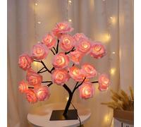 24 LED Simulated Rose Tree Table Lamp Warm White Fairy Flowers with Switch Romantic Tabletop Light for Bedroom Living Room Party Wedding Valentine's Day USB Powered