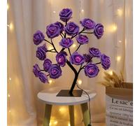 24 LED Simulated Rose Tree Table Lamp Warm White Fairy Flowers with Switch Romantic Tabletop Light for Bedroom Living Room Party Wedding Valentine's Day USB Powered
