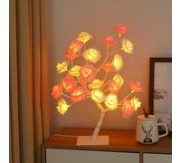 24 LED Simulated Rose Tree Table Lamp Warm White Fairy Flowers with Switch Romantic Tabletop Light for Bedroom Living Room Party Wedding Valentine's Day USB Powered