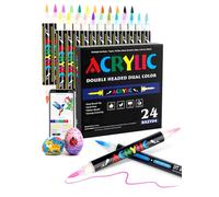 24 Liquid Ink Acrylic Paint Pens with Free App, 48 Colours Acrylic Markers with Automatic Ink Control for Adults, Daul Tip Paint Markers for Rock Painting, Glass, Stone, Wood, Egg, DIY Crafts, Plastic
