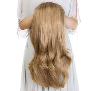 24" Long Brown Wavy Clip in Half Head Tied Wig Premium Japanese Synthetic Kanekalon fibers Hair Extensions For Women 210g (2#)