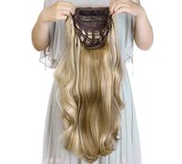 24" Long Straight Wavy Clip in Half Head Tied Wig Blonde Synthetic Hair Extensions For Women 210g （8-22#）