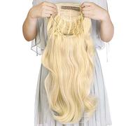 24" Long Wavy Clip in Half Head Tied Wig Blonde Premium Japanese Synthetic Kanekalon fibers Hair Extensions For Women 210g (8#)