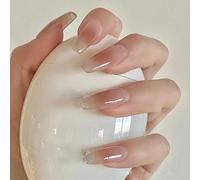 24 Medium Square False Nails in Natural French Nude, Full Coverage Press-On with Detachable Matte Jelly Finish and Adhesive Acrylic Salon-Quality Stick-On Nails for Women and Girls