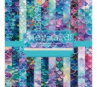 24 Mermaid Scale Scrapbook Paper Sheets, 6" x 6" Glitter Scales, Great for DIY Cards, Journals, Gift Wrap (A)