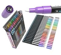 24 Metallic Acrylic Paint Markers Paint Pens Set 0.7mm Extra Fine Tip For Rock Painting, Glass, Mugs, Wood, Metal, Canvas, DIY Projects, Outlining, Detailing. Non Toxic, Waterbased, Quick Drying