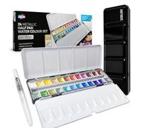 24 Metallic Half Pan Watercolour Gift Tin Set with refillable water brush - by Zieler