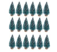 24 Mini Bottle Brush Christmas Trees with Wood Base, Artificial Plastic Mini Trees for Crafts, Winter Snow Ornaments for Christmas Table Party (Blue-Green)