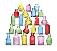 24 Mini Bud Vase Glass Set as Wedding Centrepieces for Tables, Clear Vintage Vases for Flowers, Small Flower Vases Suitable for Table Decoration Birthday Party, Wedding, Baby Shower (24, Colourful)
