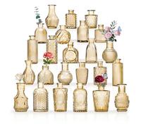 24 Mini Bud Vase Glass Set as Wedding Centrepieces for Tables, Clear Vintage Vases for Flowers, Small Flower Vases Suitable for Table Decoration Birthday Party, Wedding, Baby Shower (24, Gold)